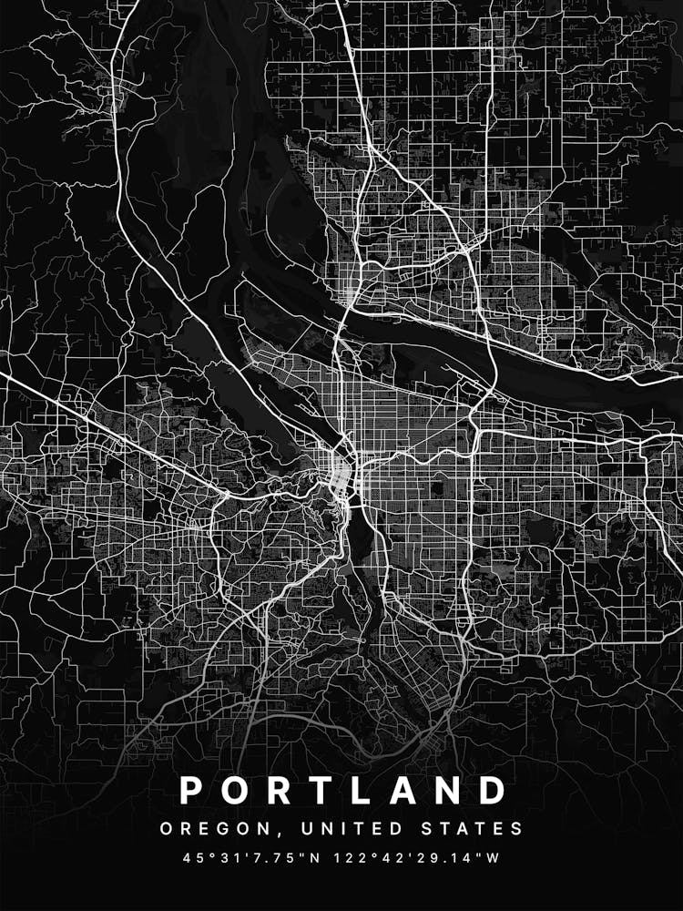 Portland Oregon USA Schwarze Karte