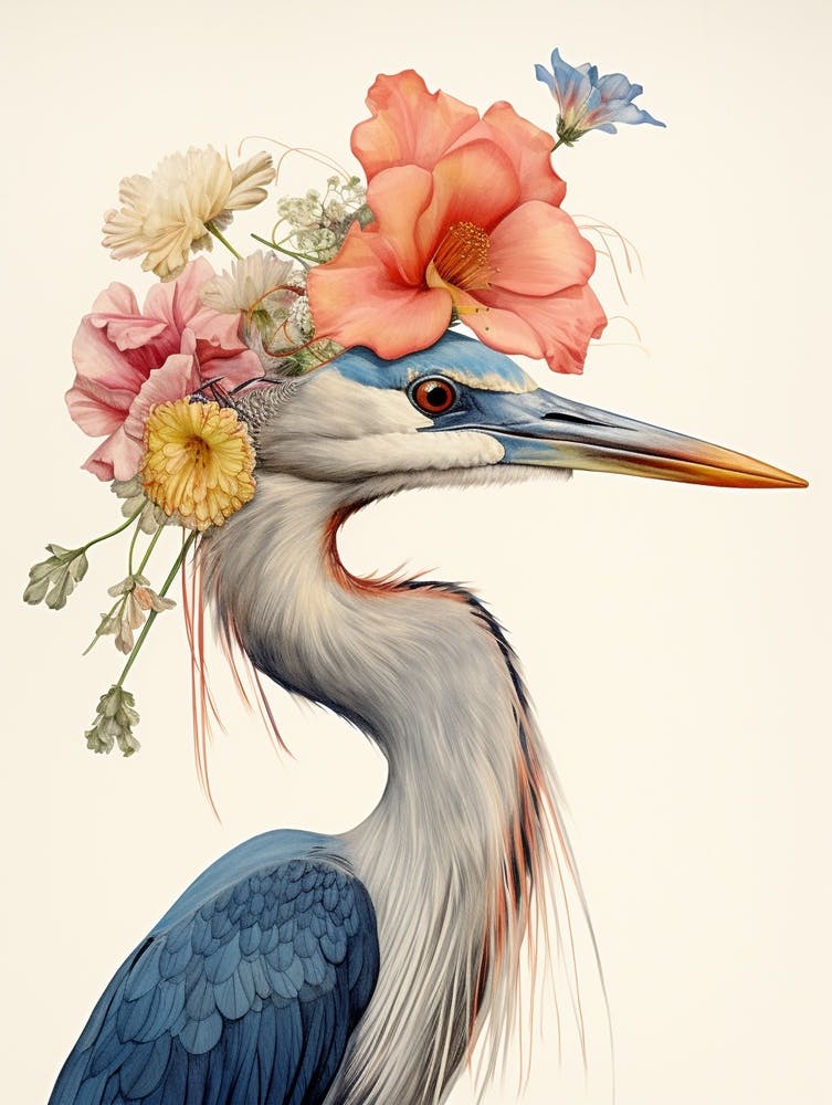 Bird With A Flower Crown Great Blue Heron 2