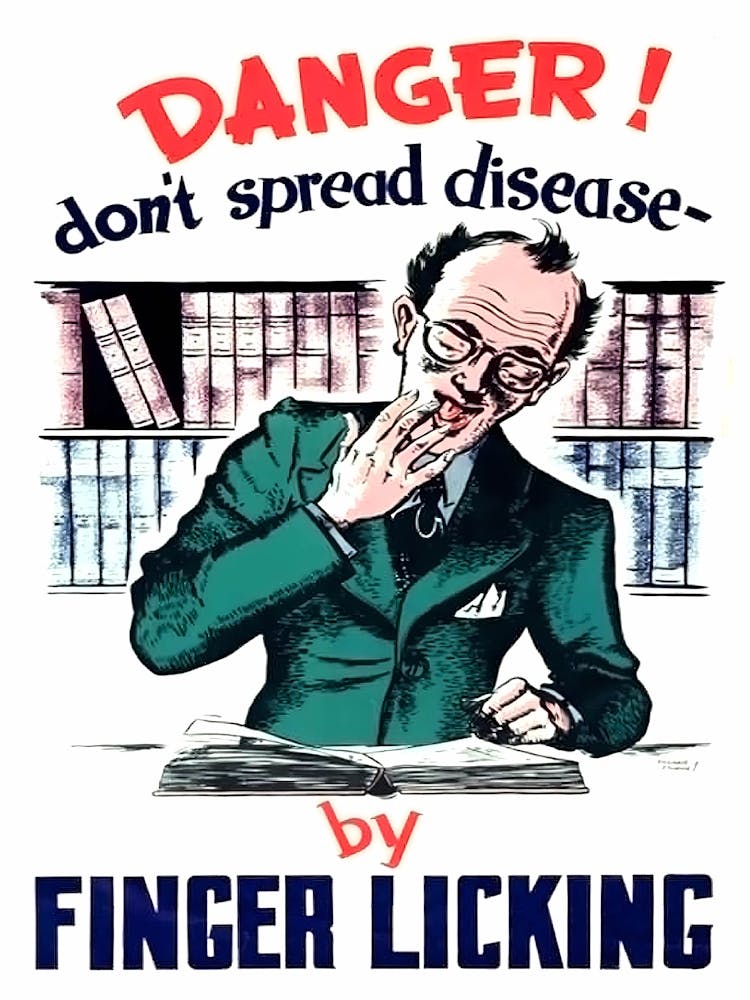 Don't Spread Disease By Finger licking, Funny Vintage Propaganda Poster