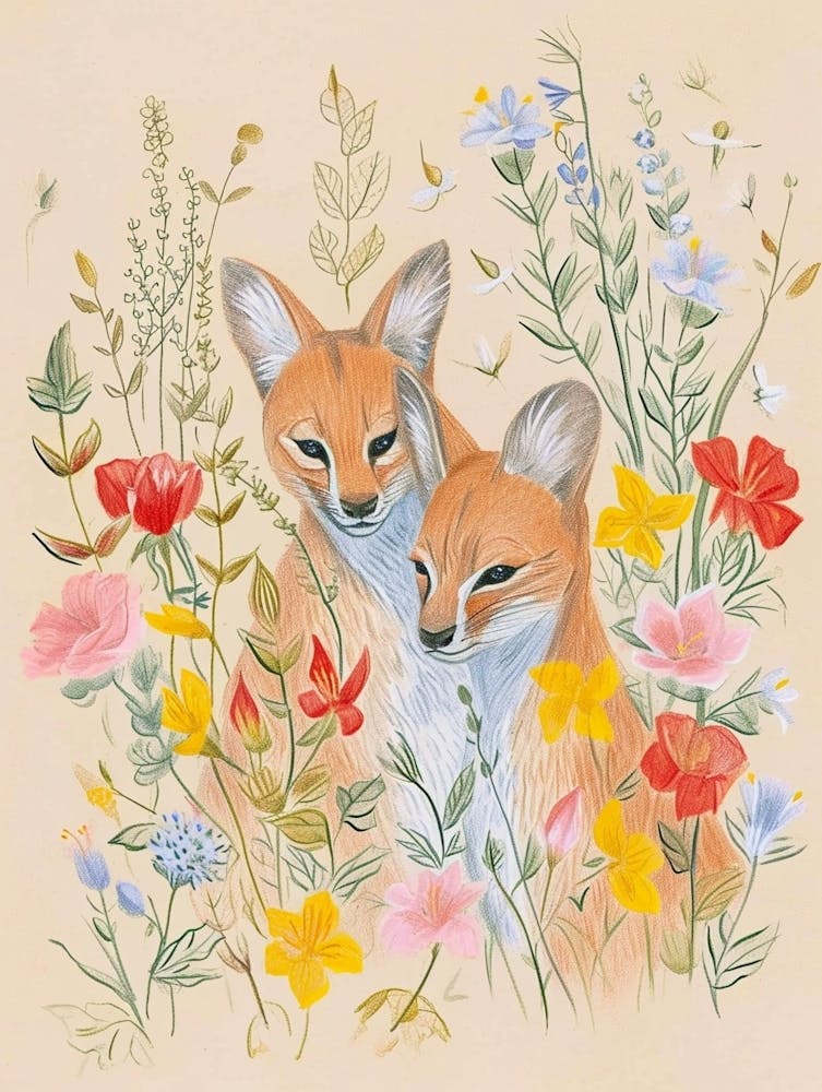 Folkloristische Florale Tierzeichnung Schakal