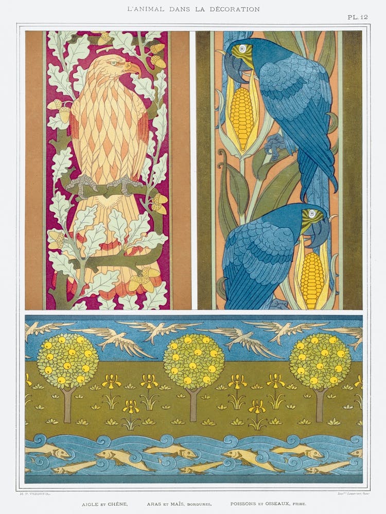 Eagle And Oak, Macaws And Corn; Fish And Birds From The Animal In The Decoration (1897), Maurice Pillard Verneuil
