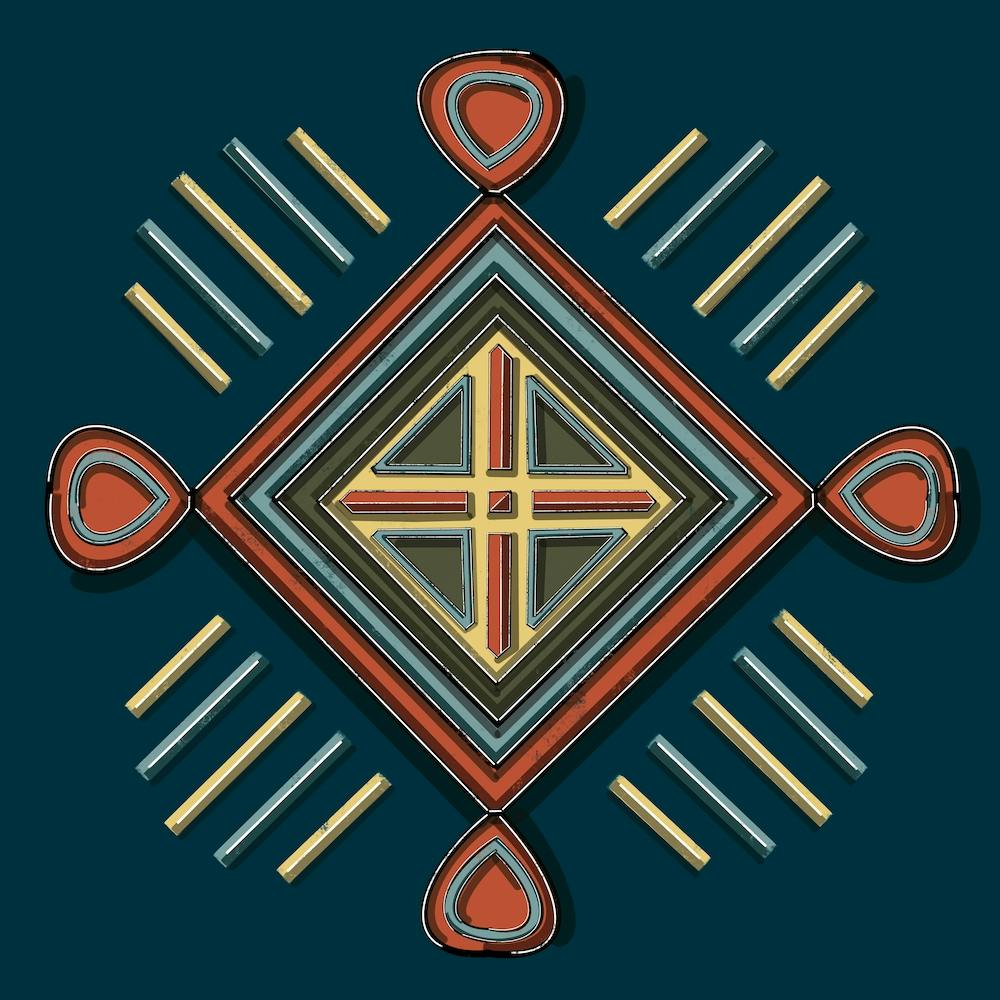 Abstract Egyptian Motif Pattern Design inspired by the Nubian Culture With Dark Blue Green Background 