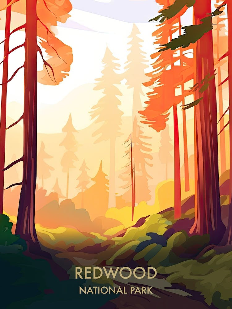 Redwood National Park Travel Poster Illustration Style