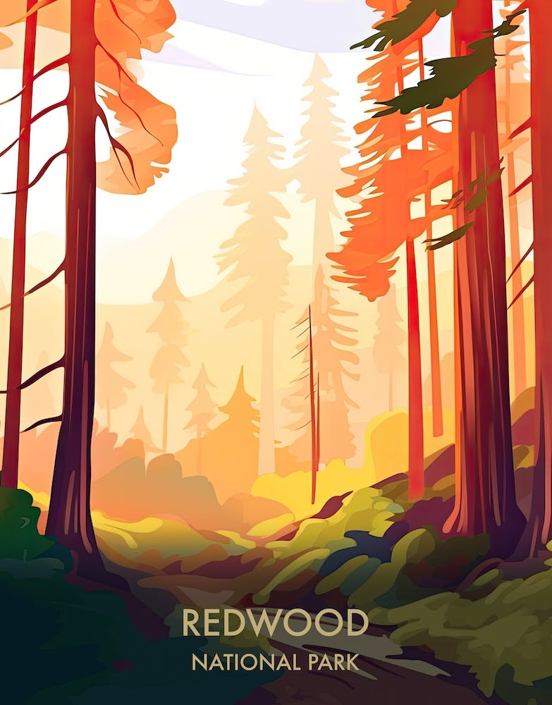 Redwood National Park Travel Poster Illustration Style