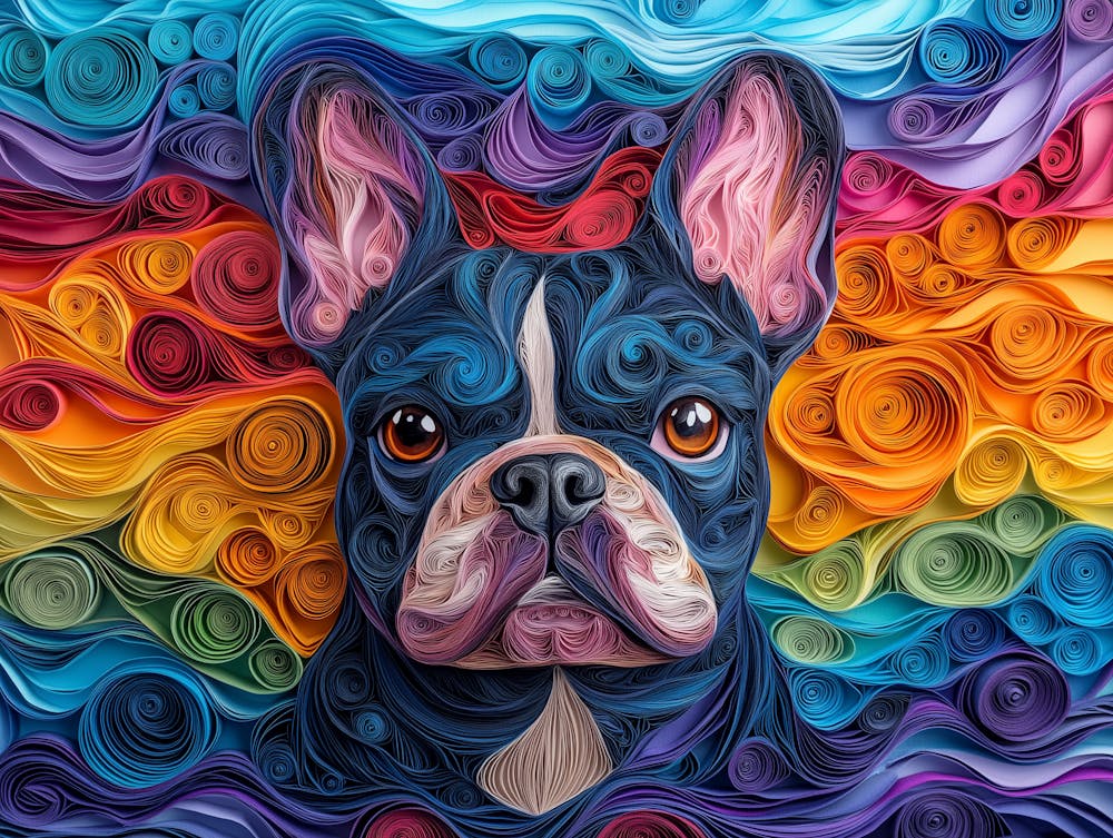 Portrait de Chien Bouledogue Français en Quilling Papier III