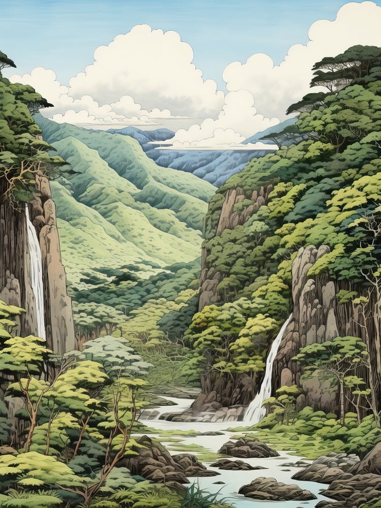 Aso Kuju National Park In Kumamoto, Ukiyo E Drawing 3