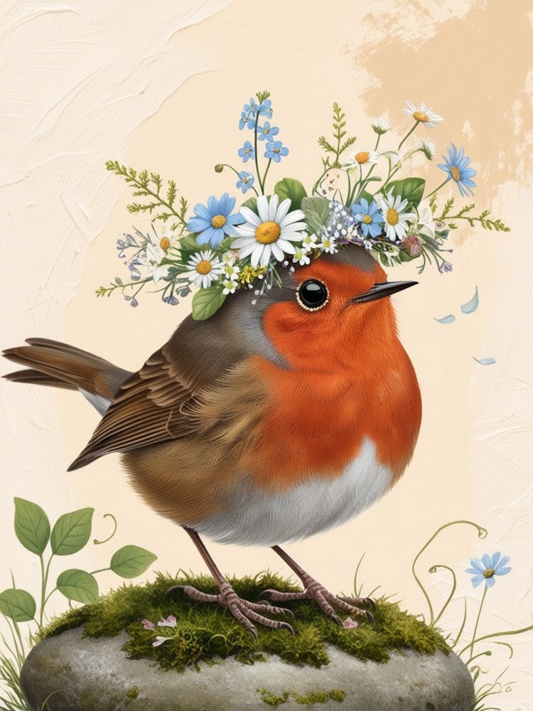 Robin With Flowers 5