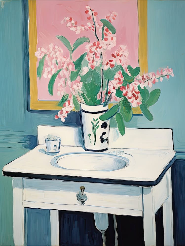 Bathroom Vanity Painting With A Bleeding Heart Bouquet 3