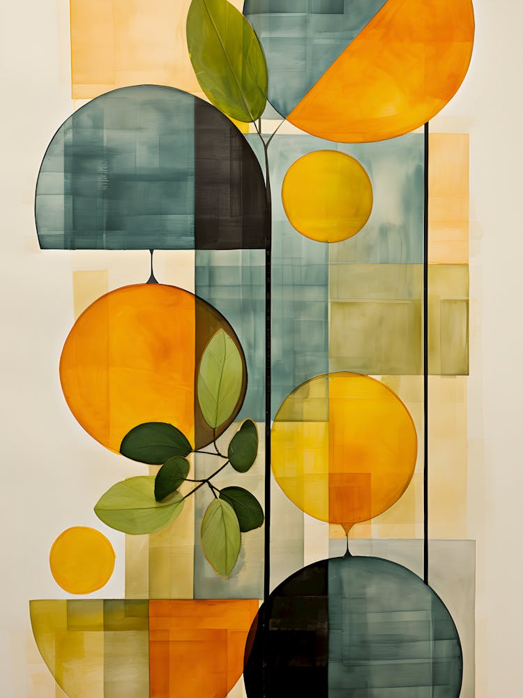 Modern Abstract Wall Art with Geometric Shapes and Botanical Design – Minimalist Home Decor