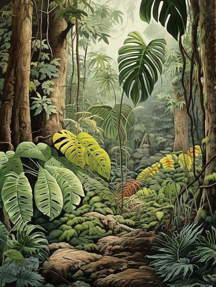 Vintage Jungle Botanical Illustration Swiss Cheese Plant 3