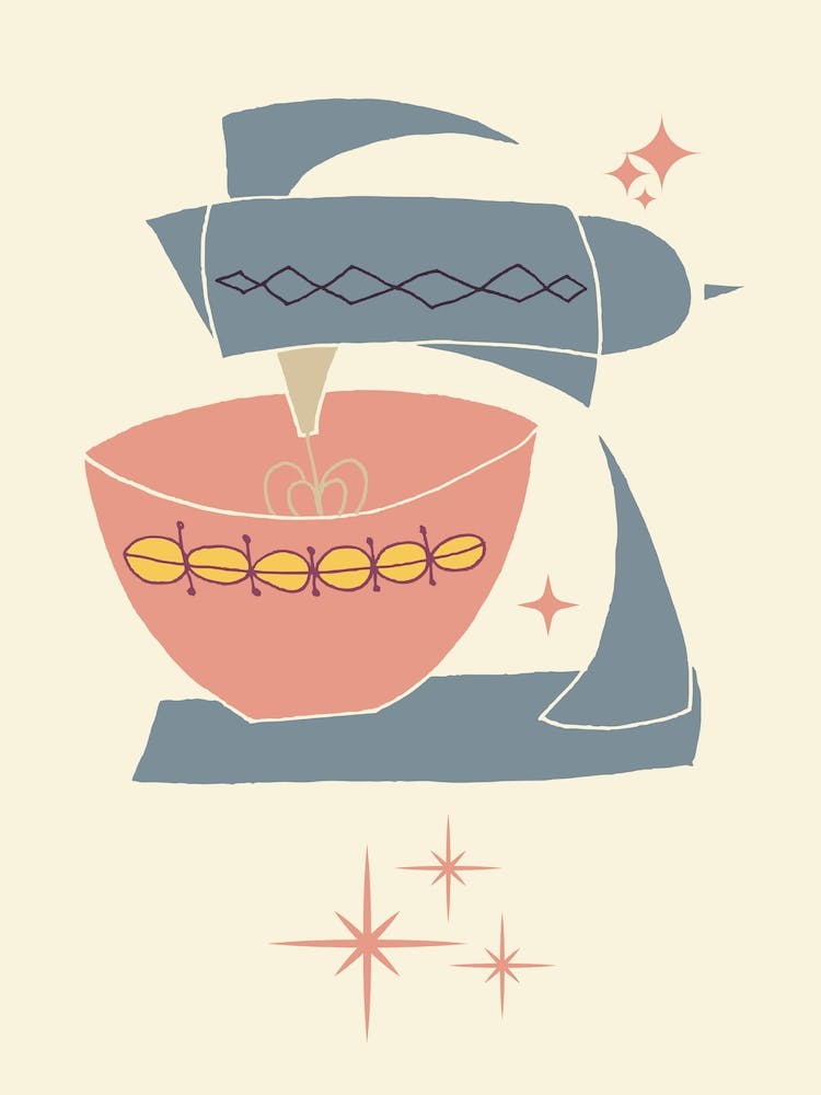 Retro Baking Print Vintage Mixer Wall Art Cake Print Kitchen Print Retro