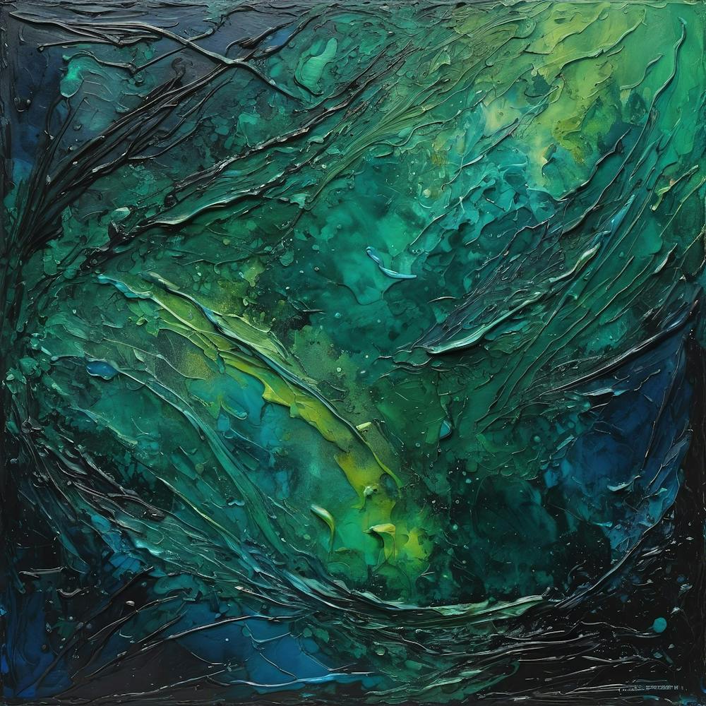 Abstrakte Malerei Grün und Blau 1