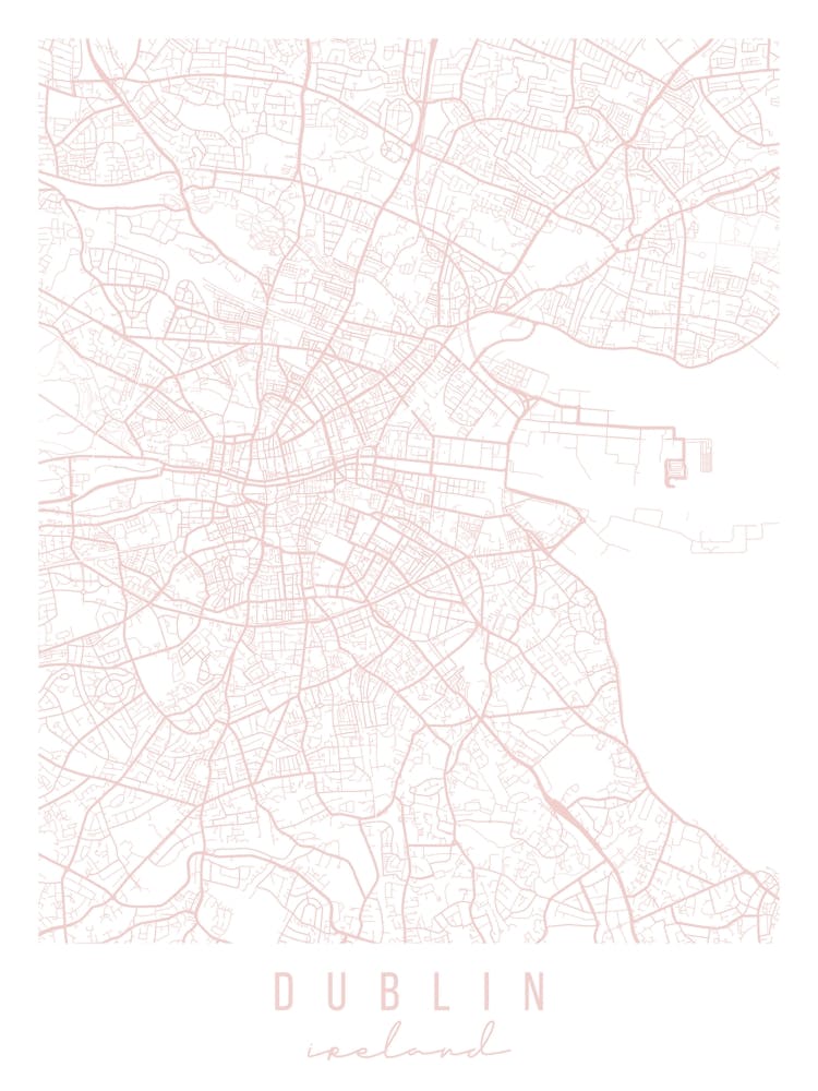 Dublin Ireland Light Pink Minimal Street Map