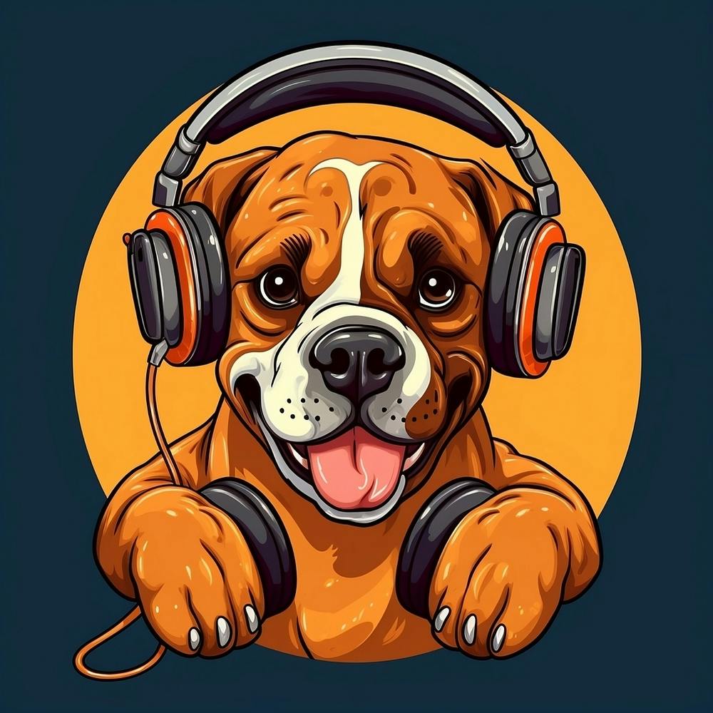 Puppy Boxer with Headphones