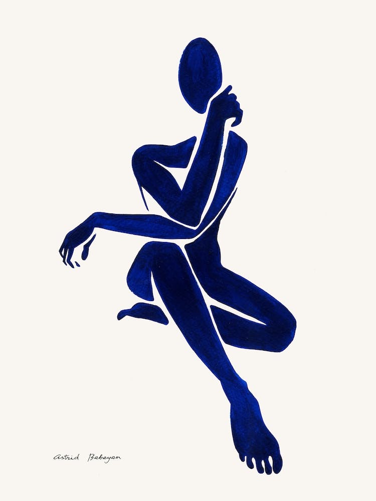 Minimal Blue Female Nude Looking Out