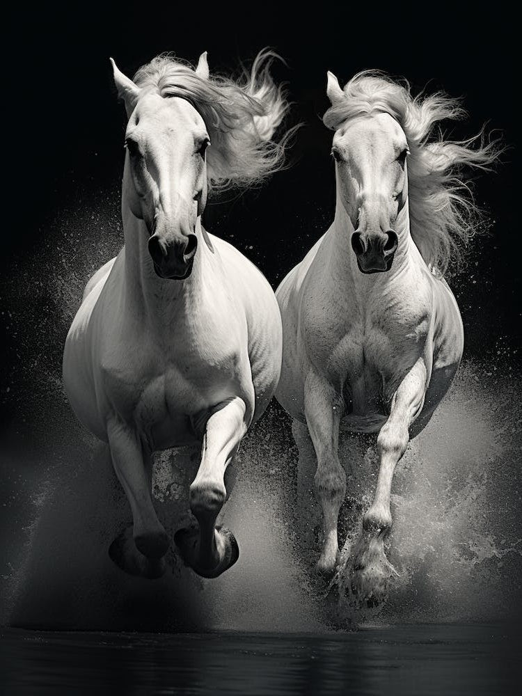 Two White Horses Running 2