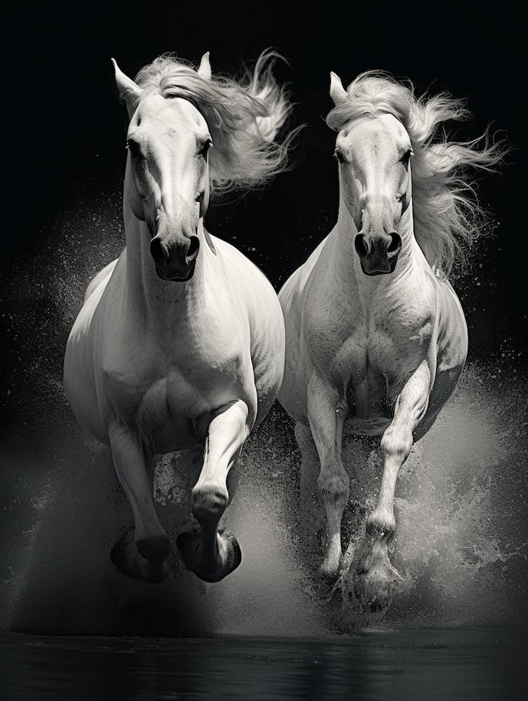 Two White Horses Running 2