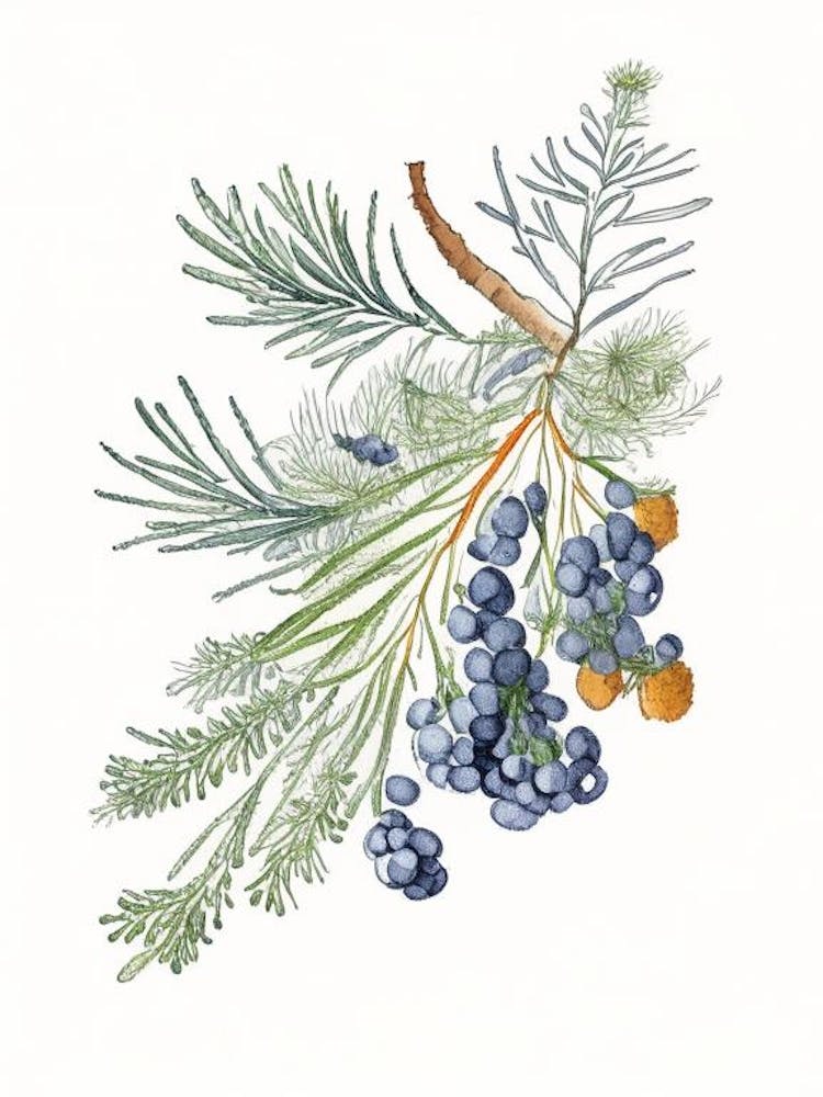 Juniper Berry Spices And Herbs Pencil Illustration 3