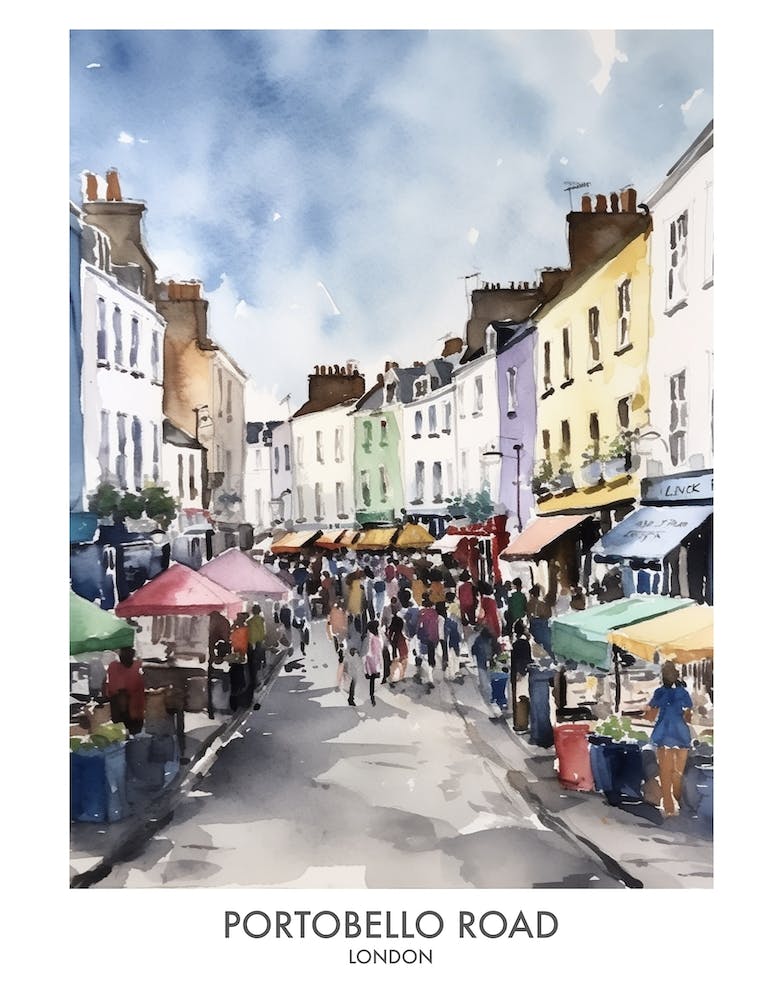 Portobello Road 3 Watercolour Travel Poster