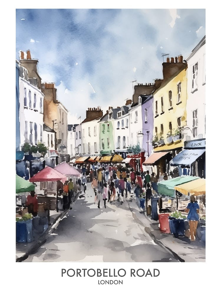 Portobello Road 3 Watercolour Travel Poster