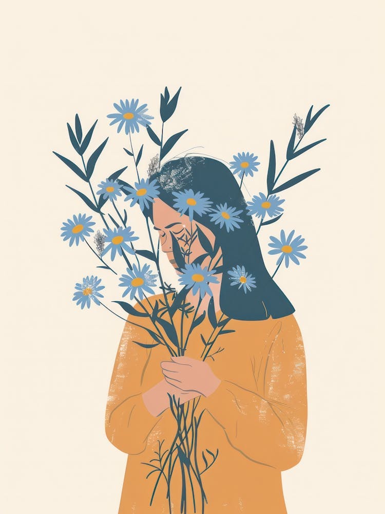 Spring Girl With Blue Flowers 4