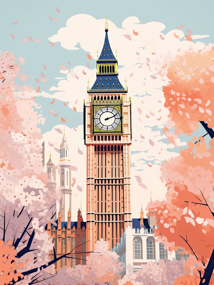 Big Ben, London   Cute Botanical Illustration Travel 6