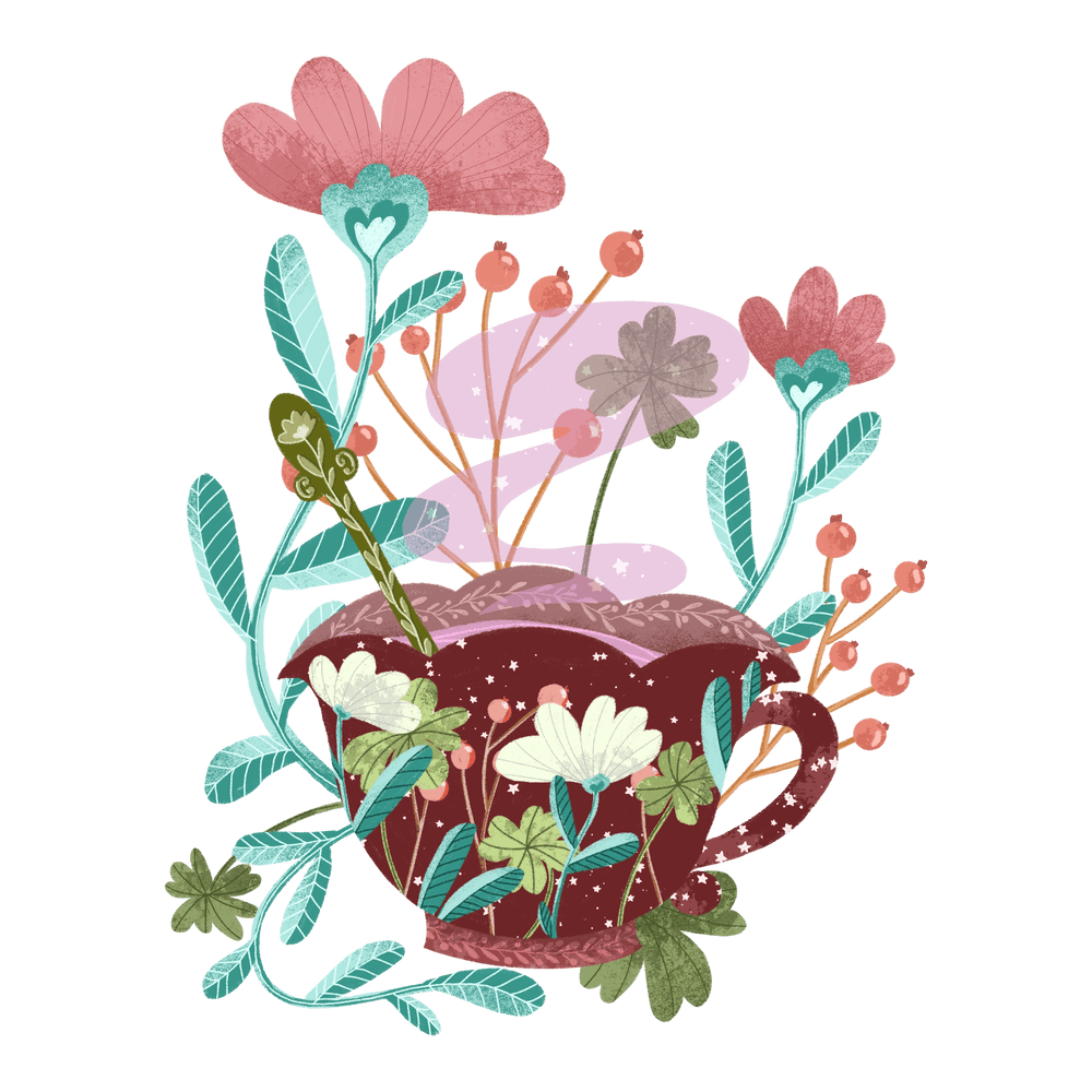 Teetasse mit Blumen gemütliche Ästhetik