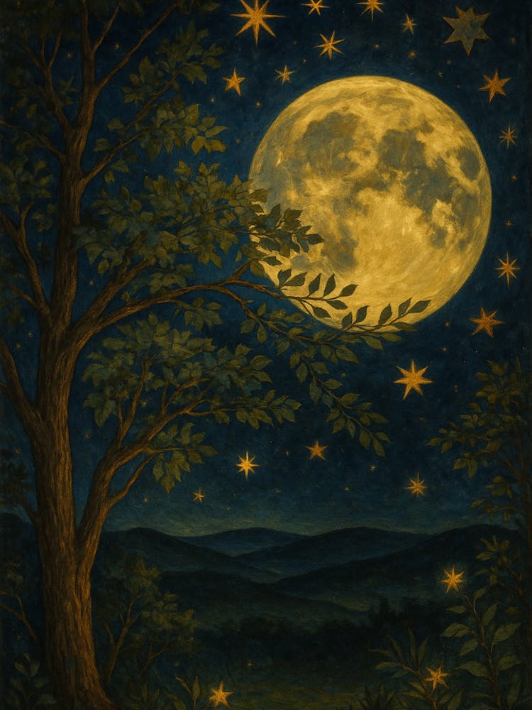 William Morris Full Moon And Stars William Morris Exhibition Print Night Botanical Poster Vintage Full Full Moon In The Sky