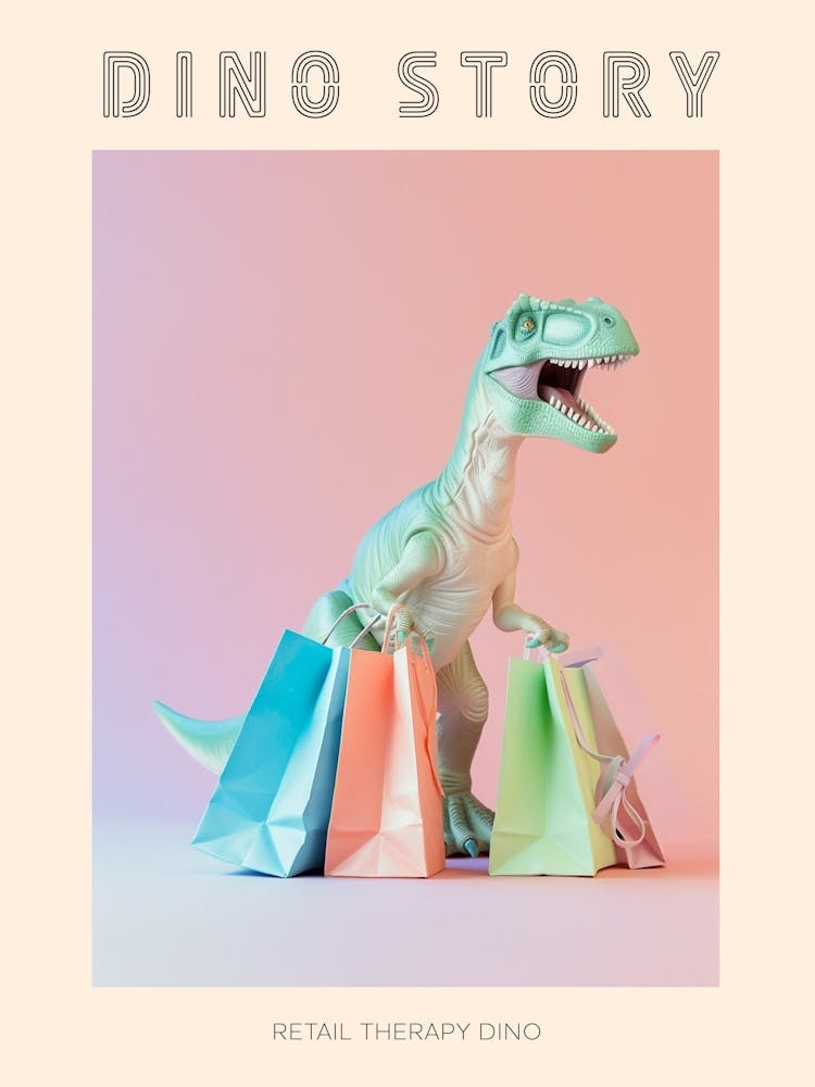 Pastel Toy Dinosaur With Shopping Bags 2 Poster