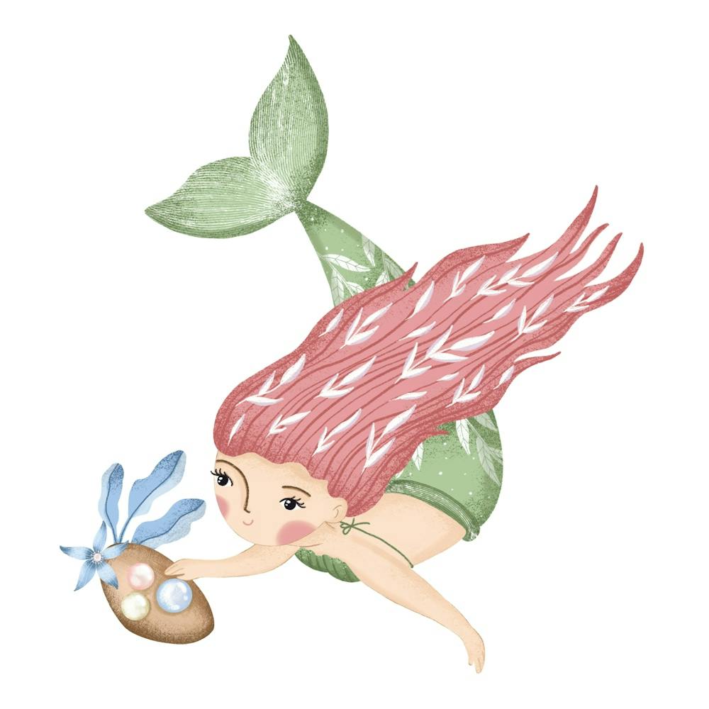 Cute mermaid gathering pearls baby girl nursery
