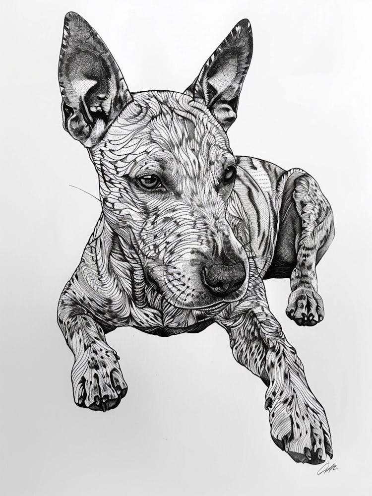 Miniature Bull Terrier Line Sketch 3