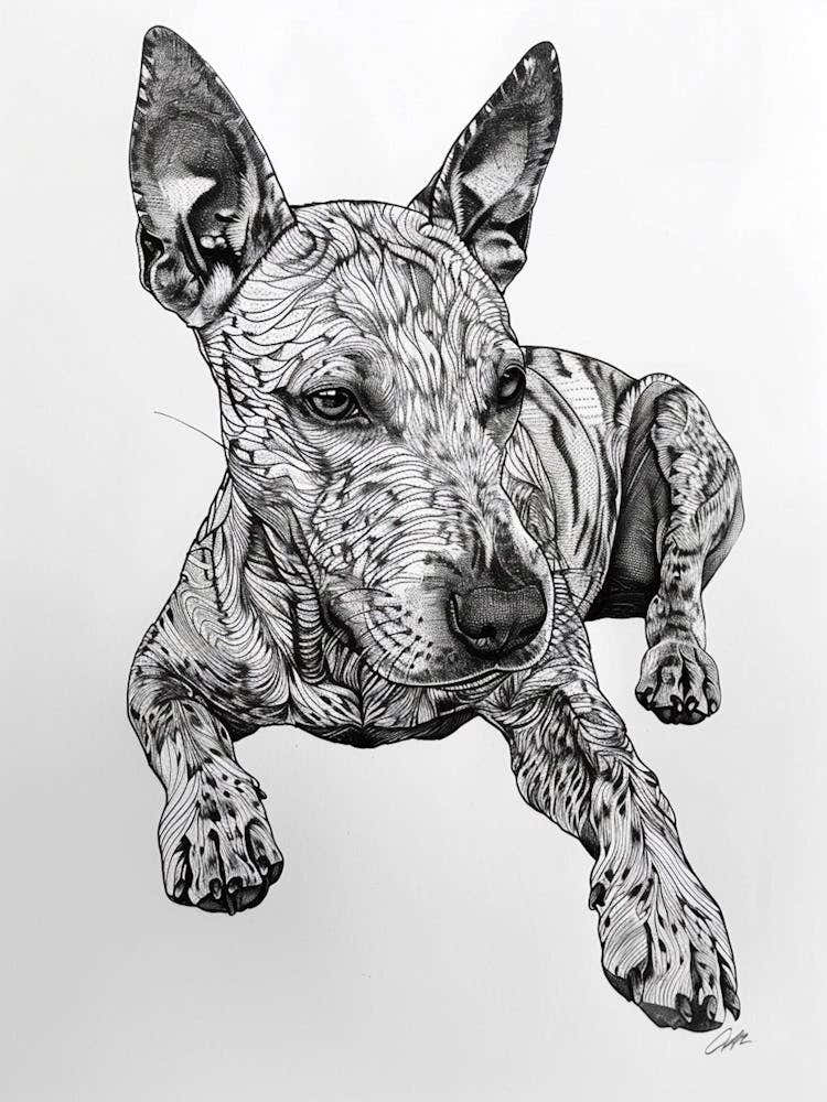 Miniature Bull Terrier Line Sketch 3