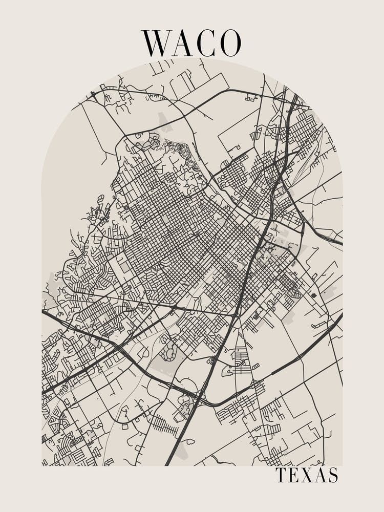 Waco Texas Boho Minimal Arch Full Beige Color Street Map