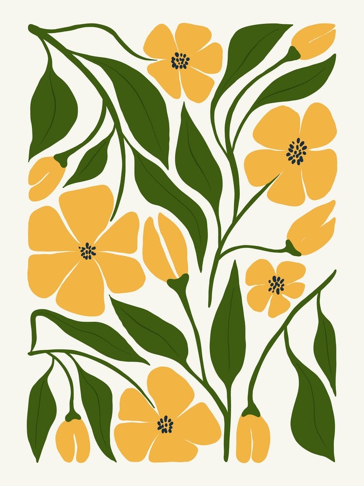 Yellow Flowers Boho Botanical Matisse Style