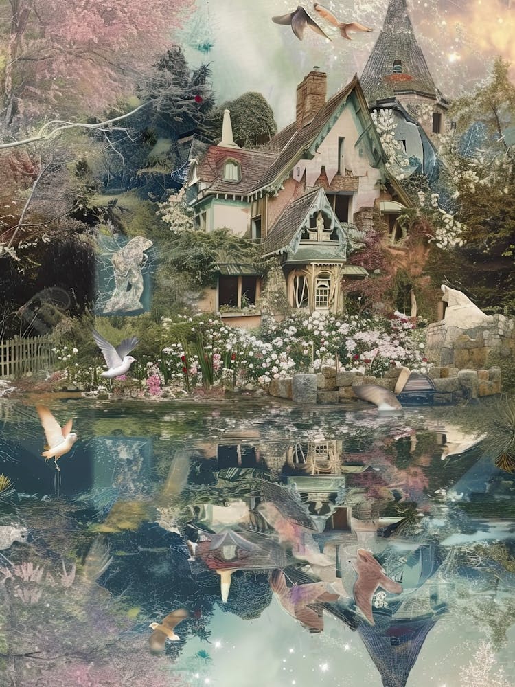 Collage Pond Monet Fairies Scrapbook 2