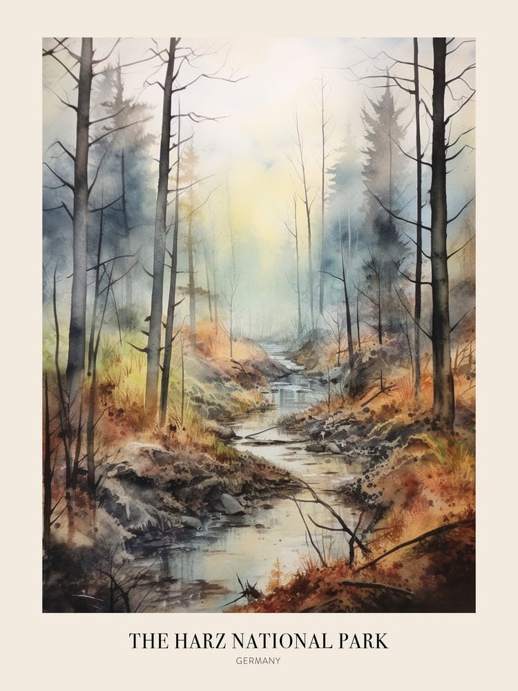 Autumn Forest Landscape The Harz National Park Germany Poster