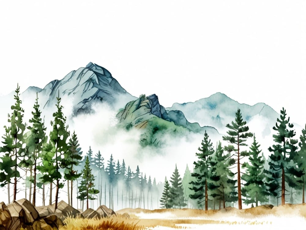 Watercolor Of Mountains 2