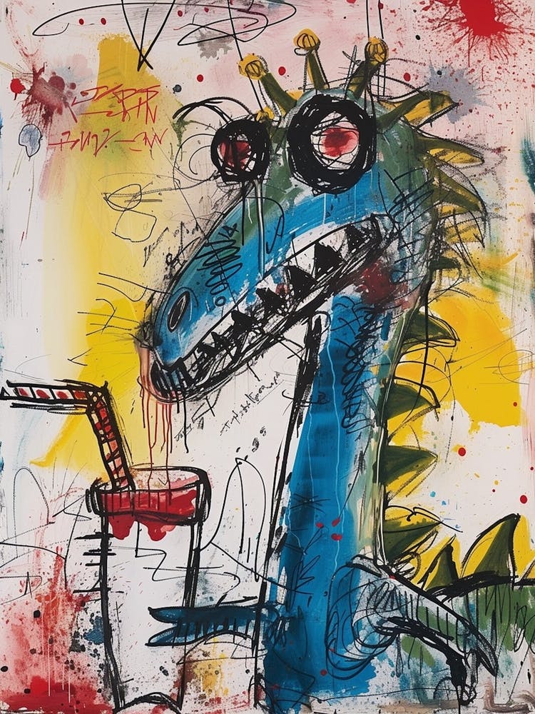 Dinosaur Drinking A Milkshake Wild Brushstroke 3
