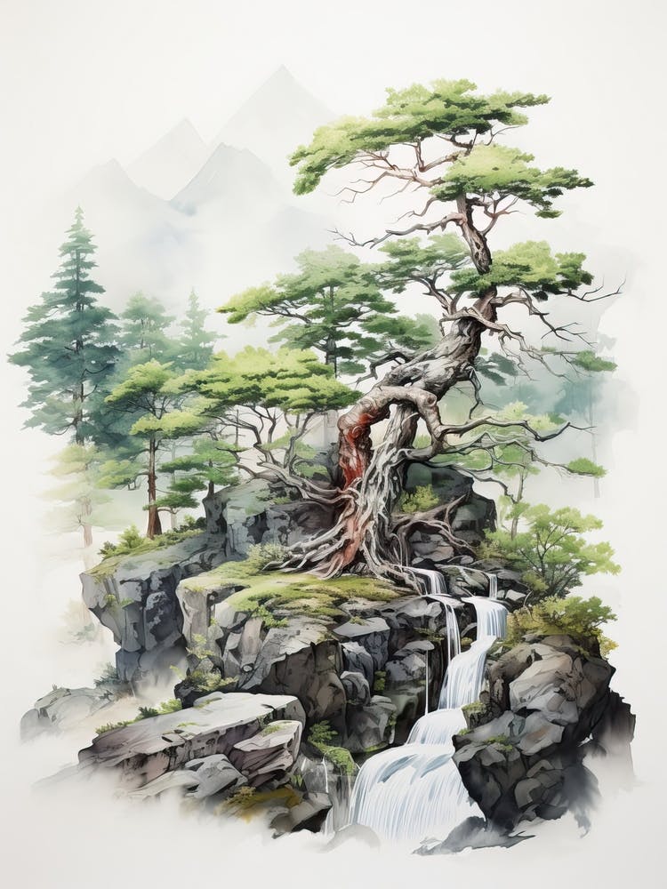 Shosenkyo Gorge In Yamanashi, Japanese Brush Painting, Ukiyo E, Minimal 4