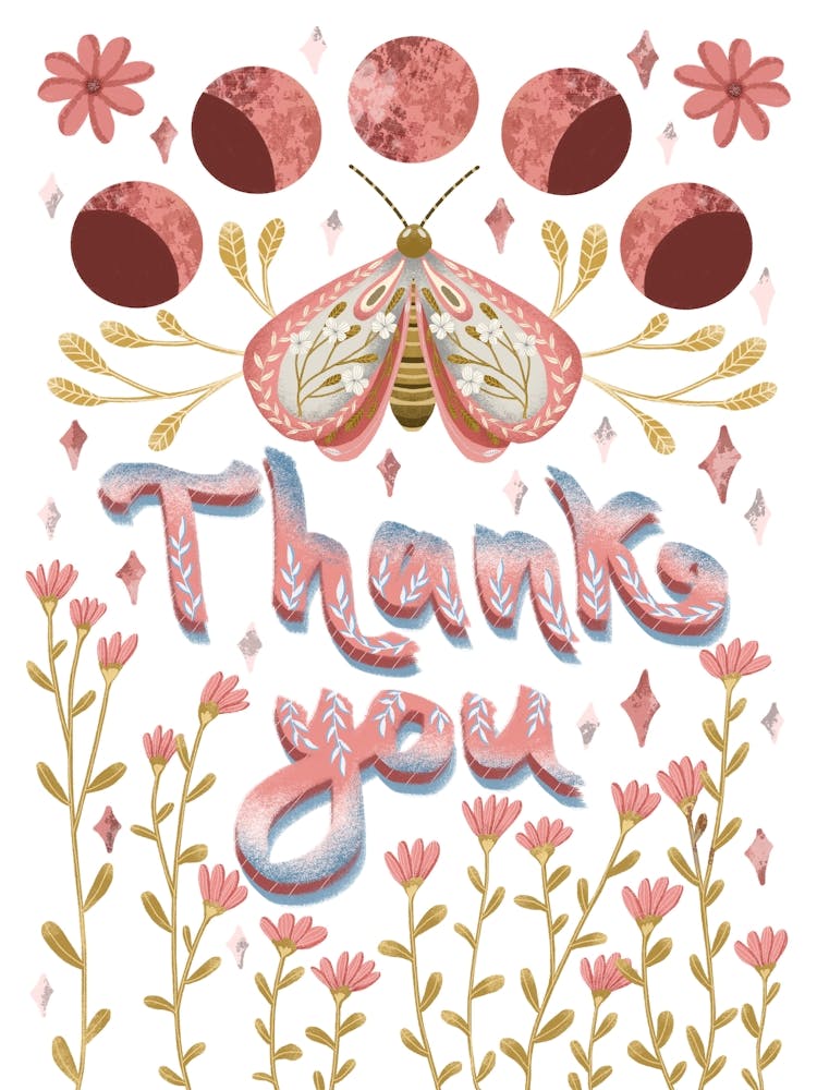 Thank you lettering artwork with butterfly