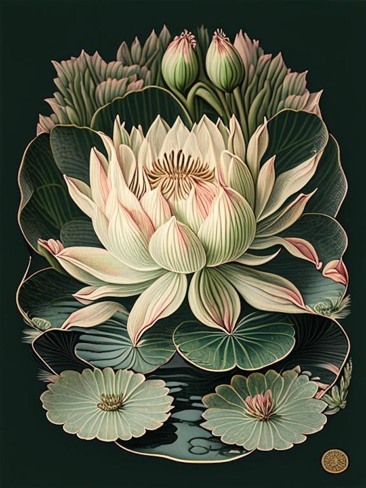 Water Lily 2 Floral Botanical Vintage Poster Flower
