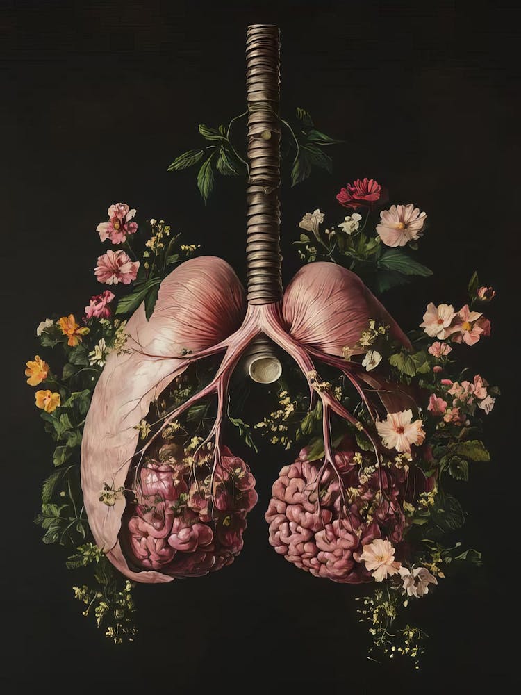 Human Lungs Painting Lungs Print Vintage Floral Anatomy Print Vintage Halloween Print Medical Wall Art Organ Print(1)