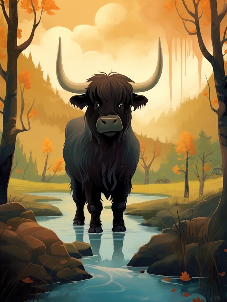 Animated Black Bull In The River