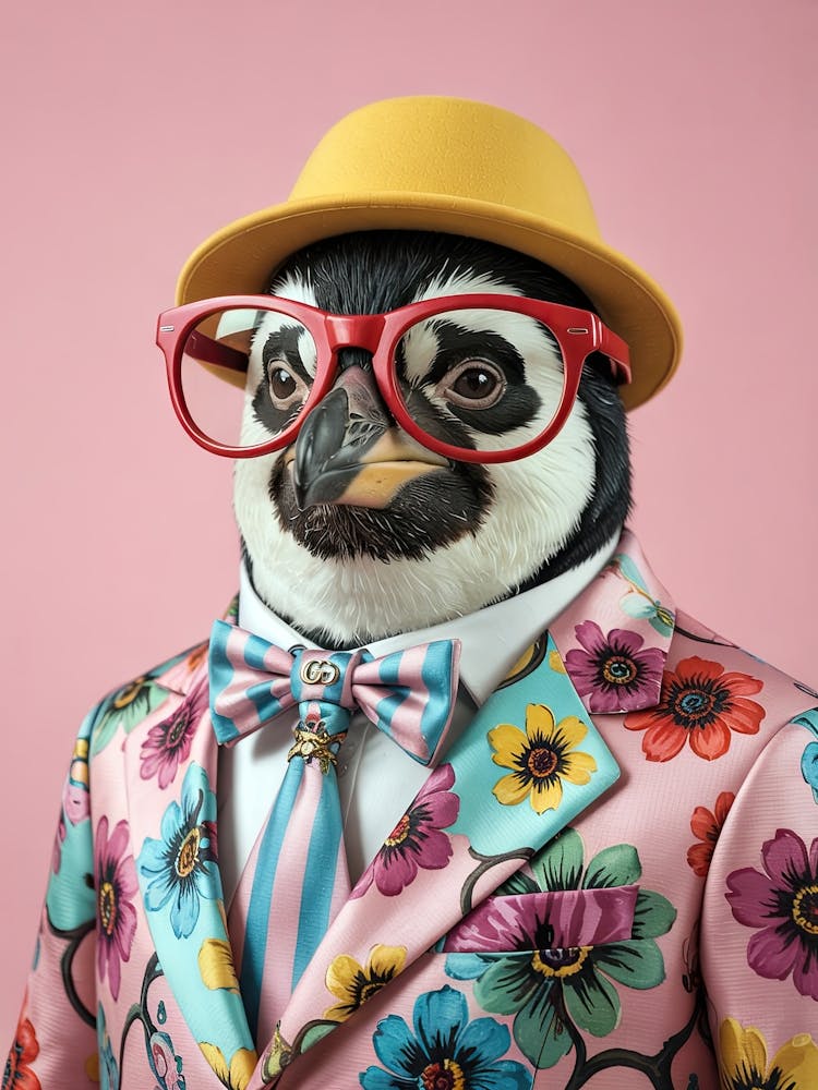Penguin in Floral Suit