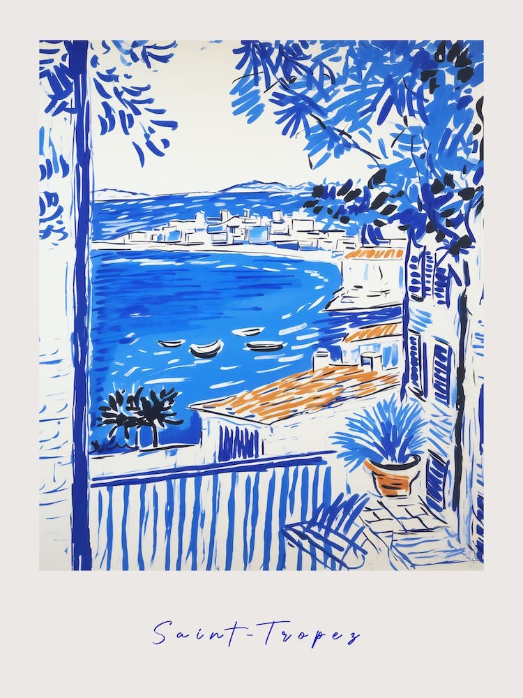 Saint Tropez France 4 Mediterranean Blue Drawing Poster
