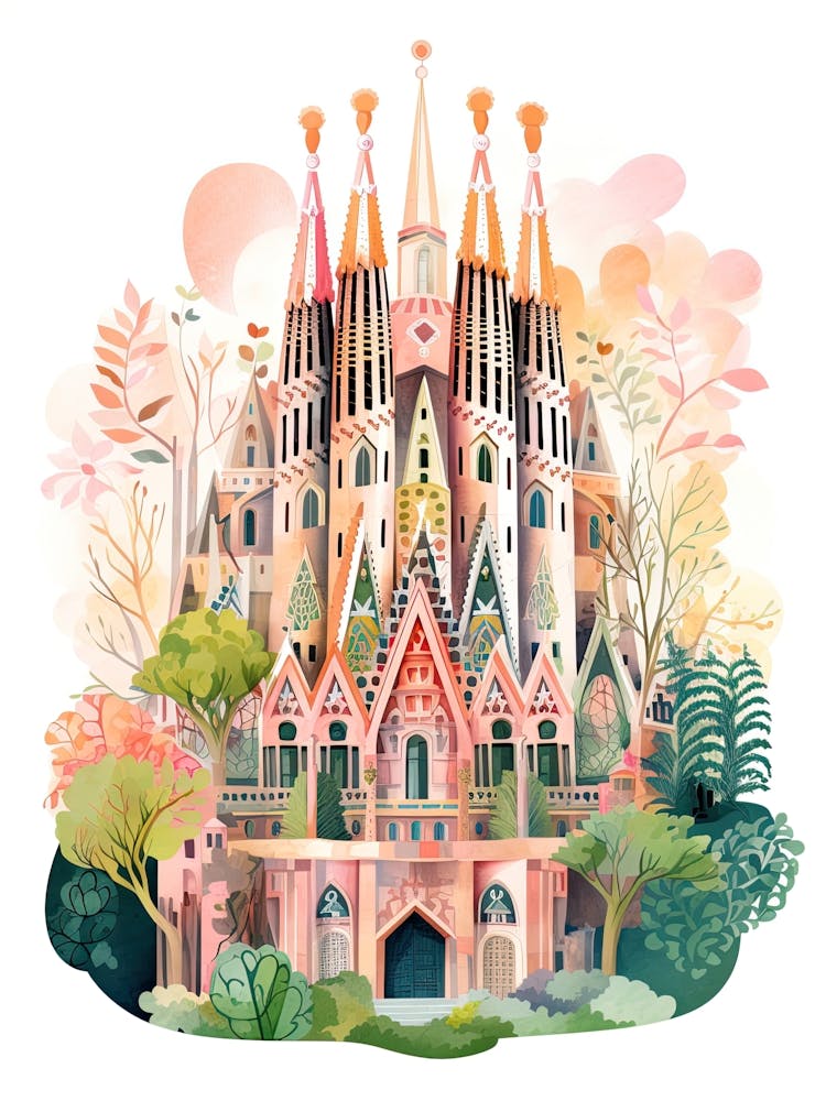 La Sagrada Família   Barcelona, Spain   Cute Botanical Illustration Travel 4