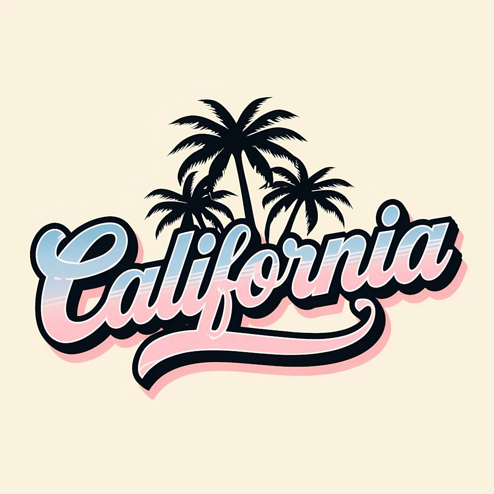California Retro Script Palm Trees T Shirt (1)