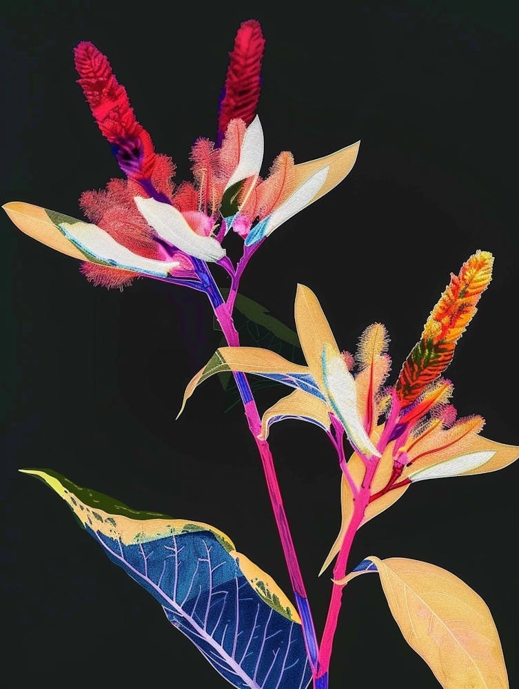 Neon Flowers On Black Celosia 1