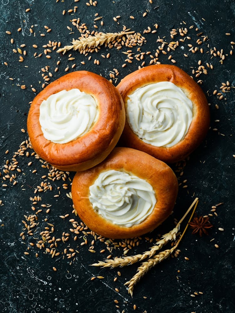 Buns, Bakery sweet buns — Food kitchen poster/blackboard, photo art