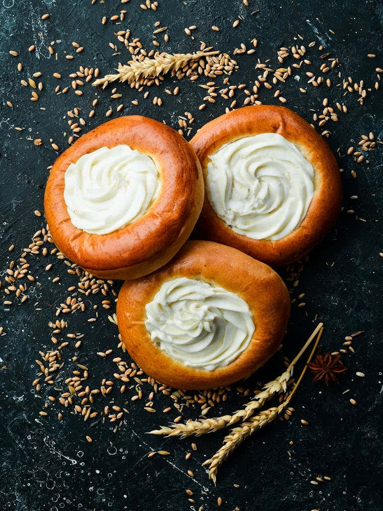 Buns, Bakery sweet buns — Food kitchen poster/blackboard, photo art